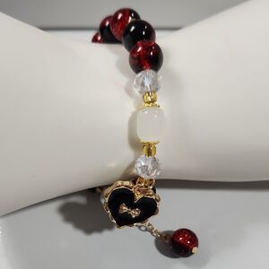 Handmade Valentines Day Elegant Red Black White Beaded Bracelet